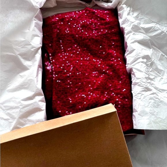 Backless, cashmere, red with sequins evening dress by Donna Karan. - Picture 1 of 6